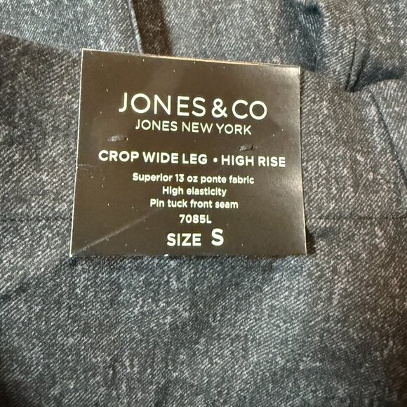 Jones & Co Pants Women Small Black Rayon Stretch Crop Wide Leg High Rise Pull On - Picture 3 of 5